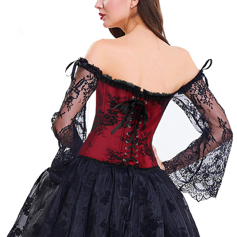 Palace Lace Long-Sleeved Tight Tudor Body Shaping Underwear One-Neck Stage Performance Suit