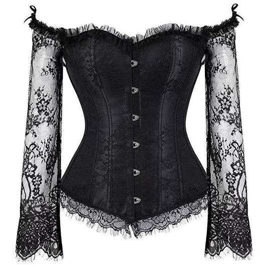 Palace Lace Long-Sleeved Tight Tudor Body Shaping Underwear One-Neck Stage Performance Suit