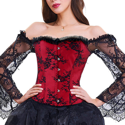 Palace Lace Long-Sleeved Tight Tudor Body Shaping Underwear One-Neck Stage Performance Suit