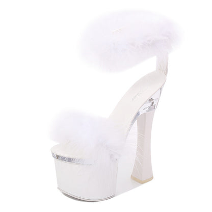 Transparent Super High Heel 17Cm Thick Heel Summer Women'S Waterproof Platform Plush Sexy Fairy Sandals