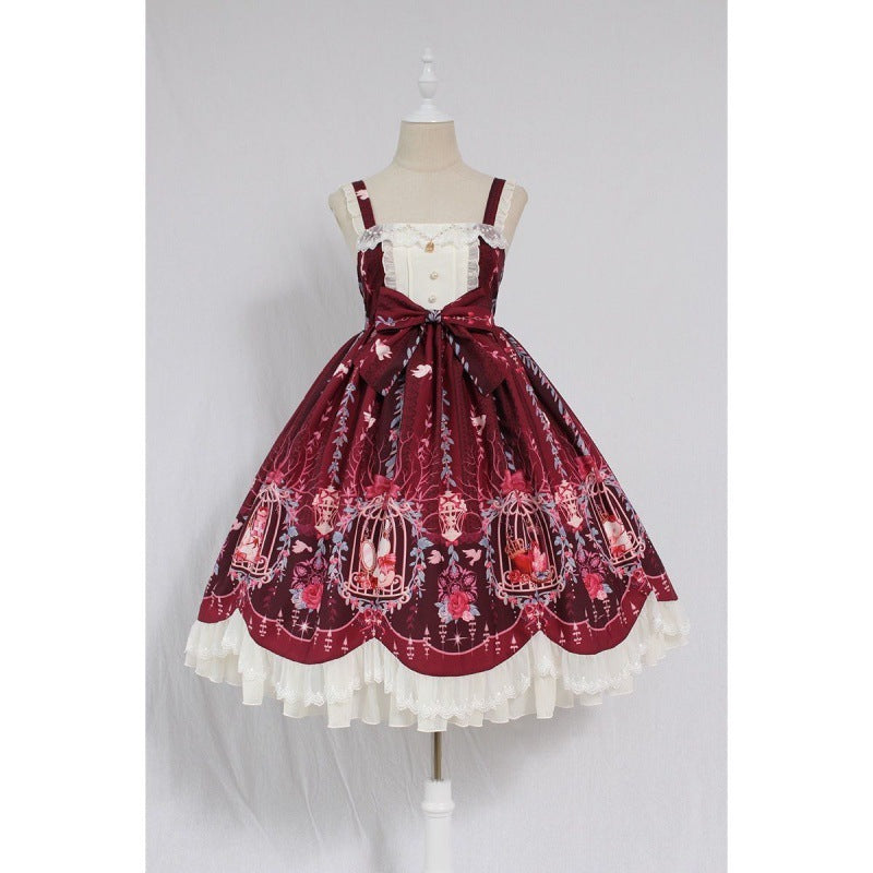 Lolita Skirt Full Size Side Clip Lolita Skirt Lolita Cage Dream Bead Chain Pendant Wave Jsk Dress