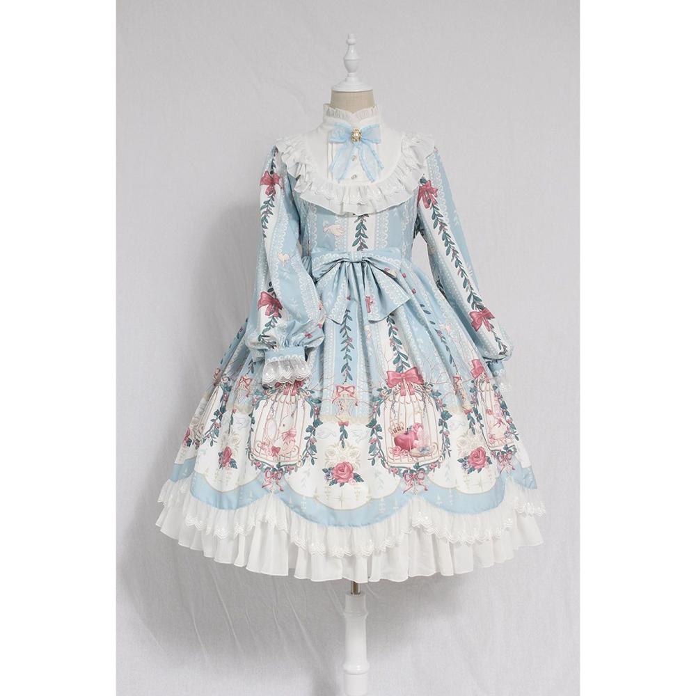 Cage Dream Handle Bow Tie Lace OP Long-sleeved Autumn And Winter Dress
