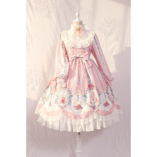 Cage Dream Handle Bow Tie Lace OP Long-sleeved Autumn And Winter Dress