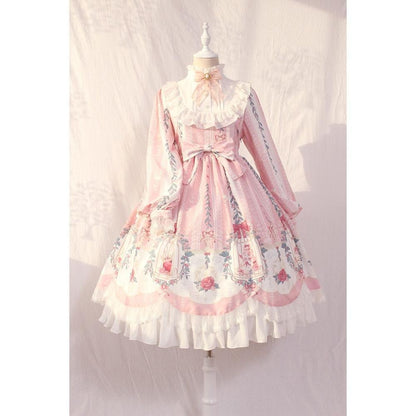 Cage Dream Handle Bow Tie Lace OP Long-sleeved Autumn And Winter Dress