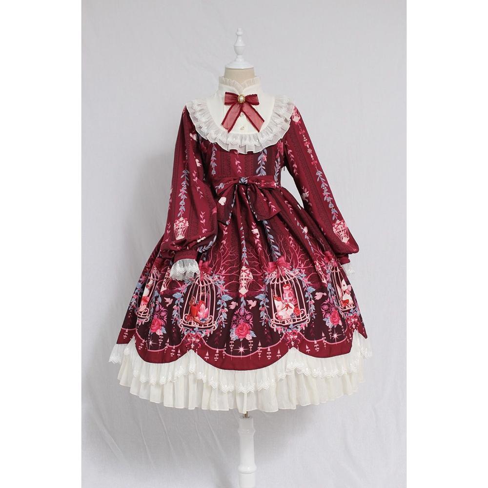 Cage Dream Handle Bow Tie Lace OP Long-sleeved Autumn And Winter Dress