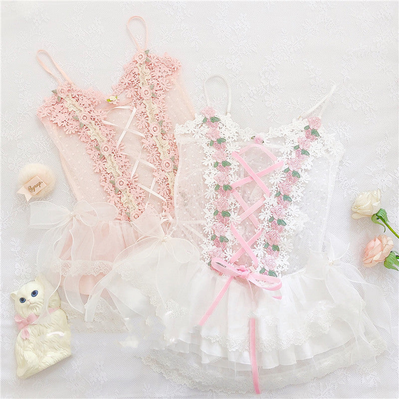 Original Hand-made Lace Bow One-piece