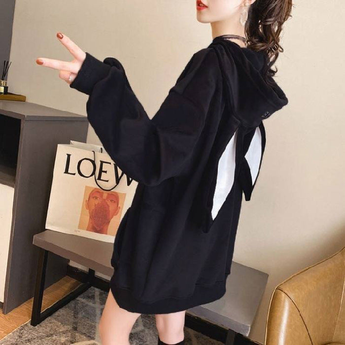 Sweet Preppy Hoodie – Bunny Ears & Velvet Warmth