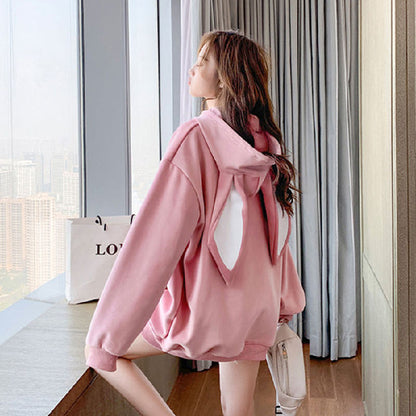 Sweet Preppy Hoodie – Bunny Ears & Velvet Warmth
