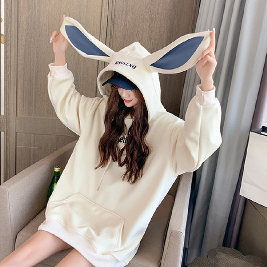 Sweet Preppy Hoodie – Bunny Ears & Velvet Warmth