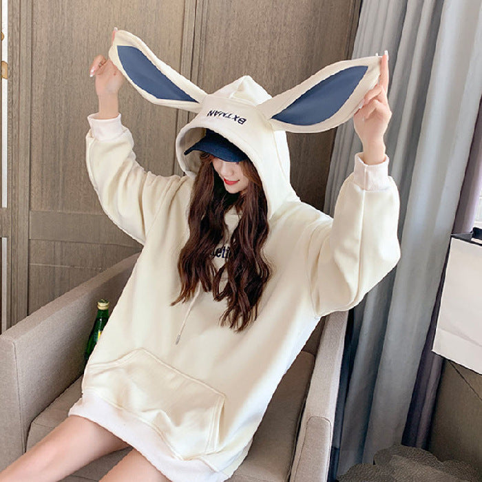 Sweet Preppy Hoodie – Bunny Ears & Velvet Warmth