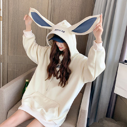 Sweet Preppy Hoodie – Bunny Ears & Velvet Warmth