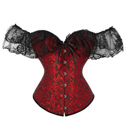 Jacquard Ribbon Lace Shoulder Strap Court Body Shaping Top