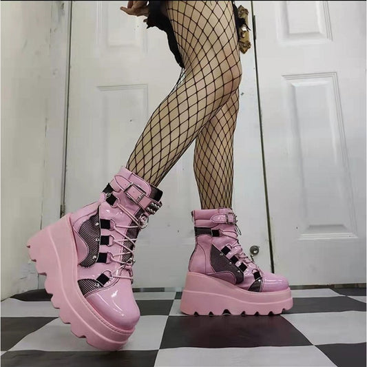 Chunky Boots with Metal Buckle Accents