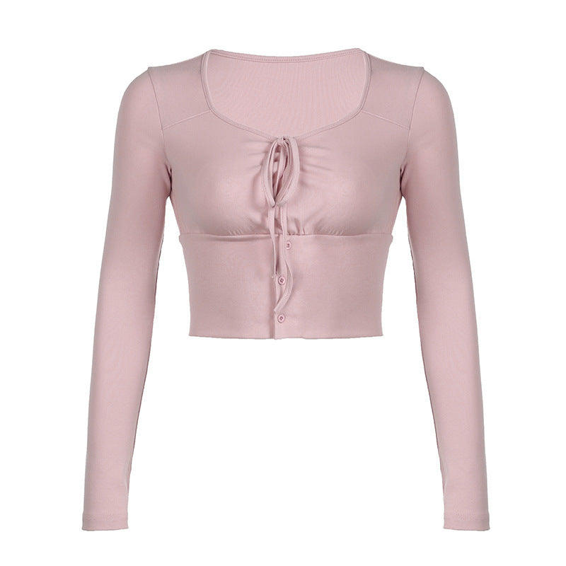 Slim Fit Lace-Up Tee – Long Sleeve & Stylish