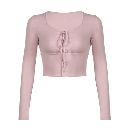 Slim Fit Lace-Up Tee – Long Sleeve & Stylish