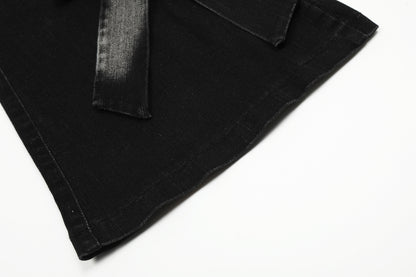 Real Shot American Retro Cute Bow Denim Trousers