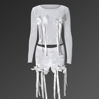 Sexy 3D Butterfly Printed Loose Top Lace Trendy Shorts Suit Women