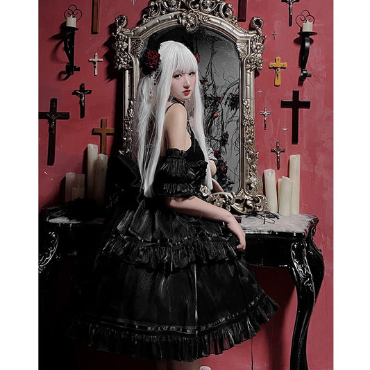 Lolita Bow Splicing Black Dress