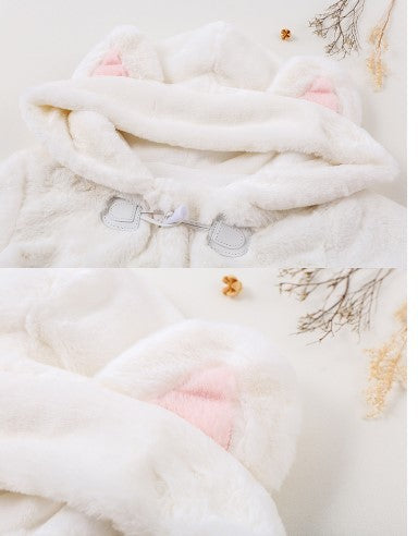 Warm Faux Fur Cat Coat – Kawaii Style with Ears & Paws