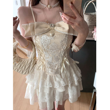 French Lace Camisole Bow Top 2024 Summer Women's Clothing