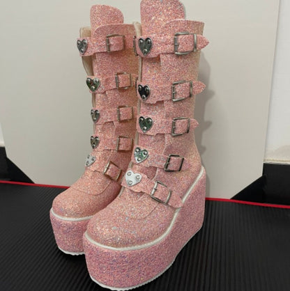 European And American Metal Buckle Thick Sole High Boots Women Amazon Plus Size