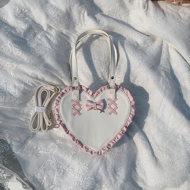 Cross Heart Knot Cute Heart Shape Lace Crossbody Portable Shoulder Bag