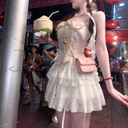 French Lace Camisole Bow Top 2024 Summer Women's Clothing