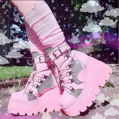 Chunky Boots with Metal Buckle Accents