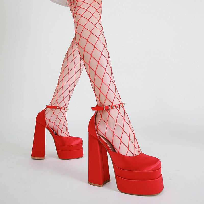 Large Size Square Toe Sandals 14CM High Heel