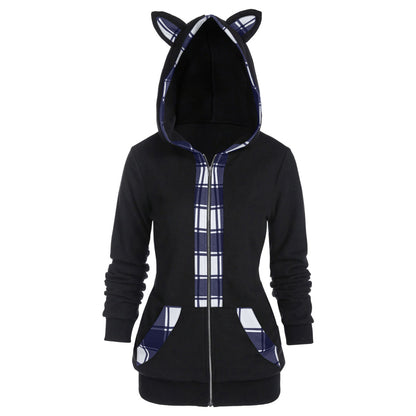 Cute & Cozy: Cat Ear Plaid Sweater for Women"
