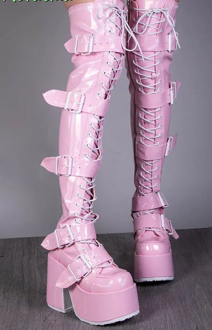 Statement Platform Heel Boots – Over-the-Knee with Buckles