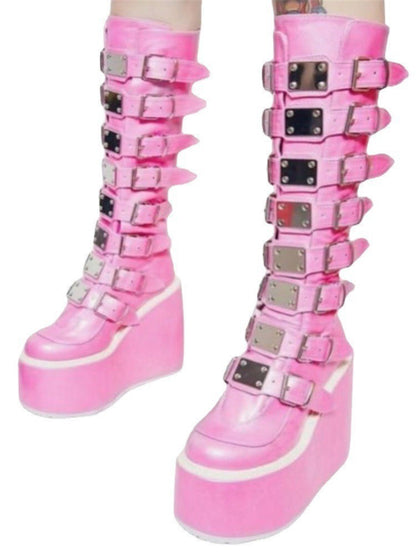 Chunky Boots with Metal Buckle Accents