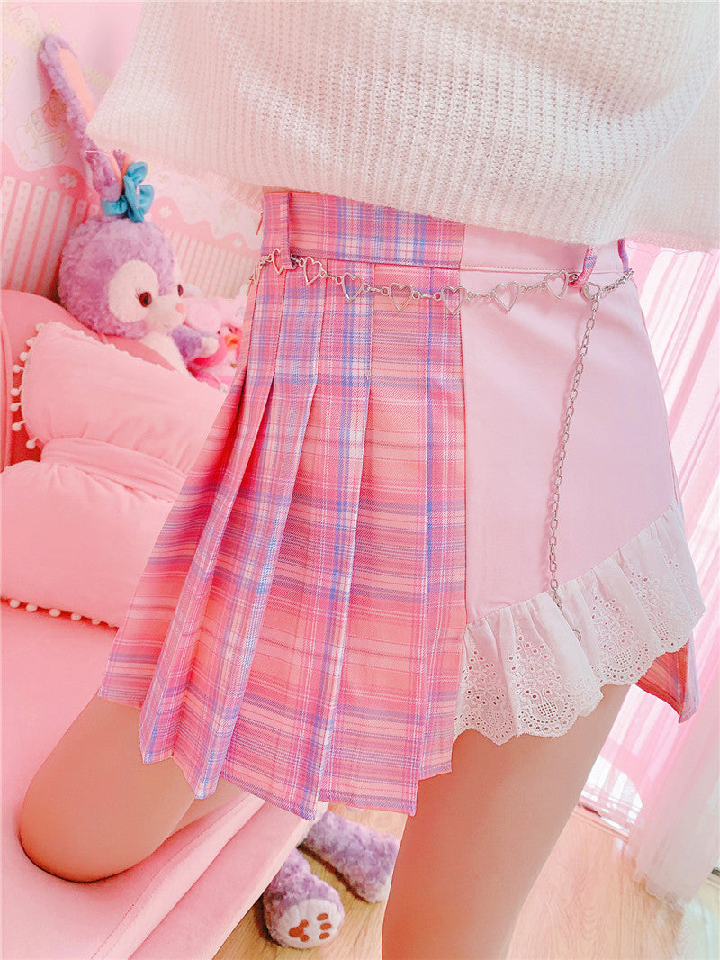 Ladies Plaid Pleated Skirt Anti-Bright Skirt