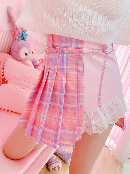 Ladies Plaid Pleated Skirt Anti-Bright Skirt