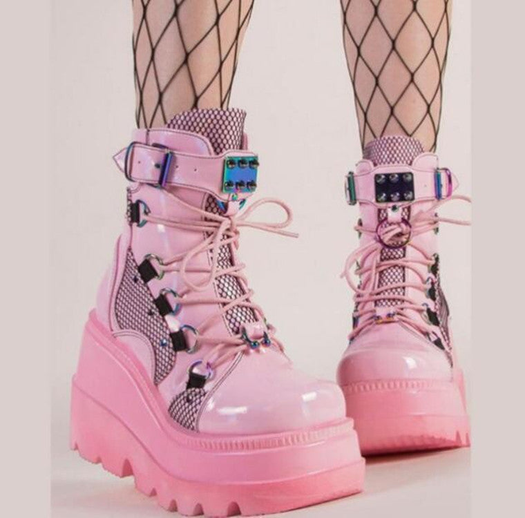 Chunky Boots with Metal Buckle Accents