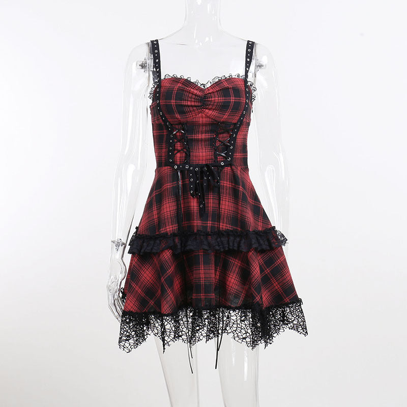 Dark Academia Gothic Plaid Dress – Suspender Style