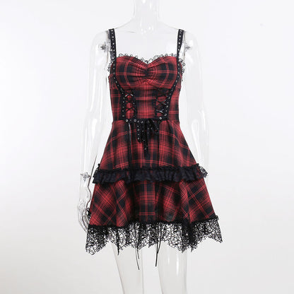 Dark Academia Gothic Plaid Dress – Suspender Style