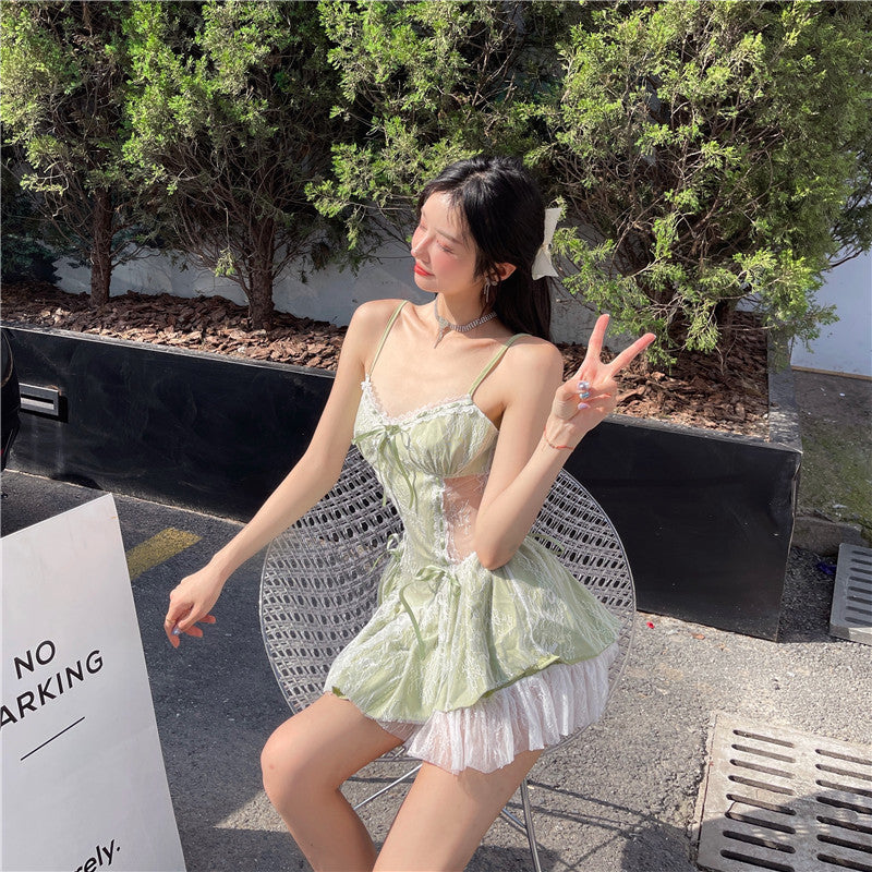 Women's A-line Lace Stitching Strapless Dress