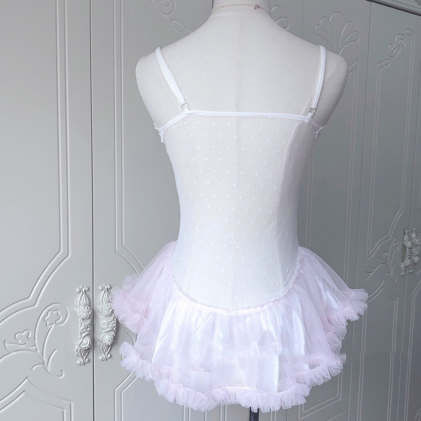 Sweet Lace Mesh Perspective One-piece Suit Hand-made Small Suspender Skirt