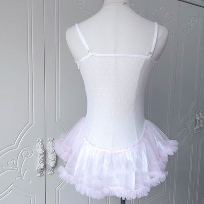 Sweet Lace Mesh Perspective One-piece Suit Hand-made Small Suspender Skirt