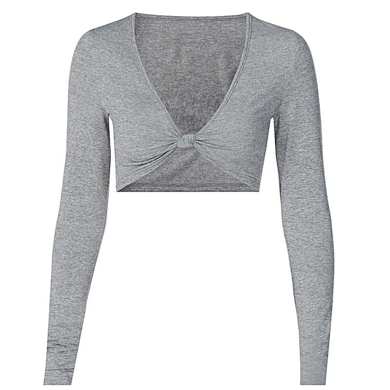 Cropped V-Neck T-Shirt – Elegant Long Sleeve Style