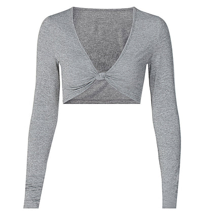 Cropped V-Neck T-Shirt – Elegant Long Sleeve Style