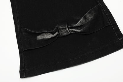 Real Shot American Retro Cute Bow Denim Trousers