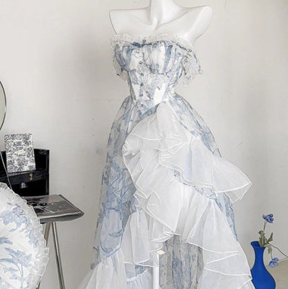 French Blue A- Line Skirt Dress For Women