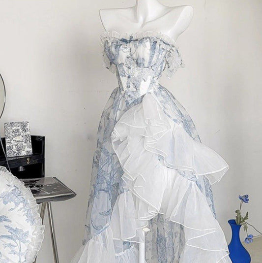 French Blue A- Line Skirt Dress For Women