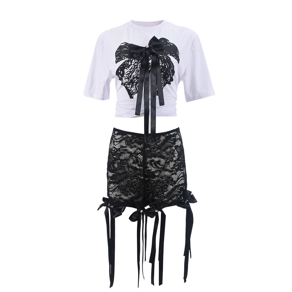 Sexy 3D Butterfly Printed Loose Top Lace Trendy Shorts Suit Women
