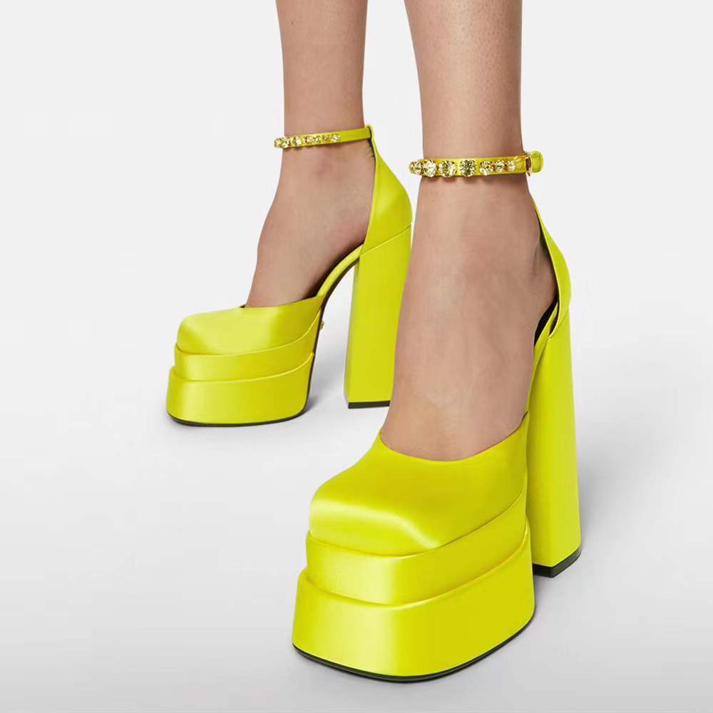 Large Size Square Toe Sandals 14CM High Heel