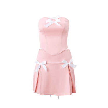 Bow Detail Tube Top Vest and Skirt Set – Sophisticated Look
