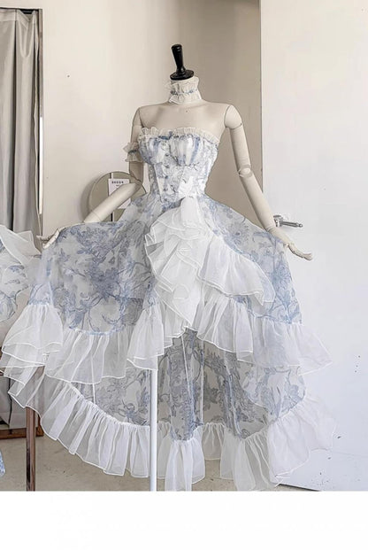 French Blue A- Line Skirt Dress For Women
