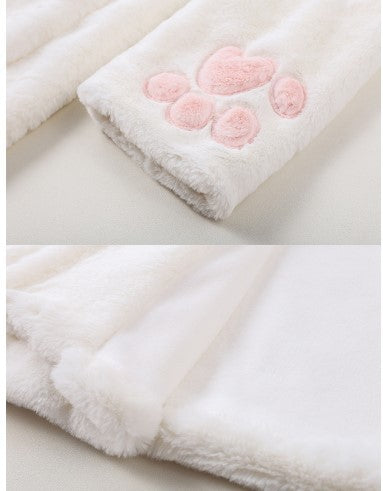 Warm Faux Fur Cat Coat – Kawaii Style with Ears & Paws